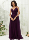 NZ Bridal Plum Tulle Maxi Flowy bridesmaid dresses R1029 Alma a