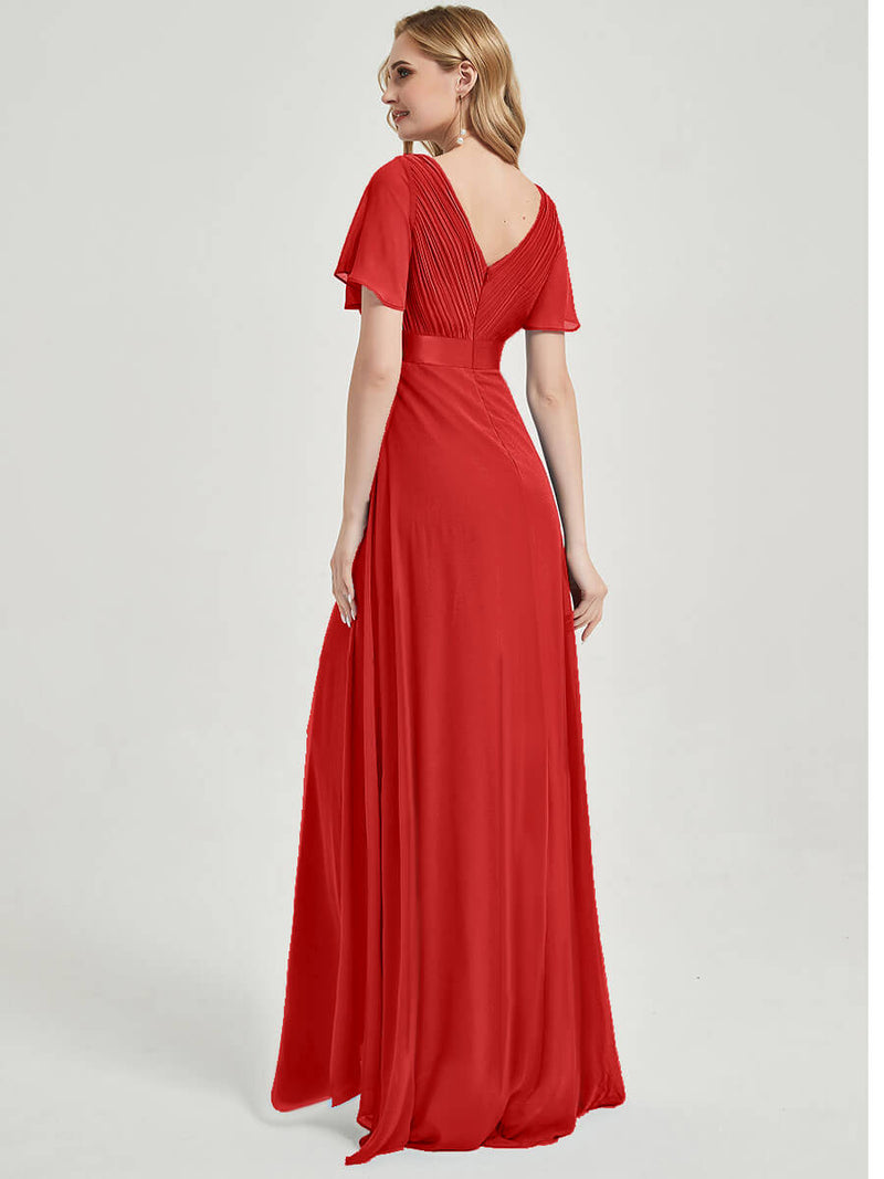 NZ Bridal Red V Neck Chiffon Lace bridesmaid dresses 09890ep Mei b