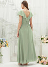 NZ Bridal Sage Green Ruffle Wrap Chiffon Floor Length Bridesmaid Dress with Slit AZ31002 Jael b