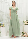 NZ Bridal Sage Green Ruffle Wrap Chiffon Floor Length Bridesmaid Dress with Slit AZ31002 Jael d