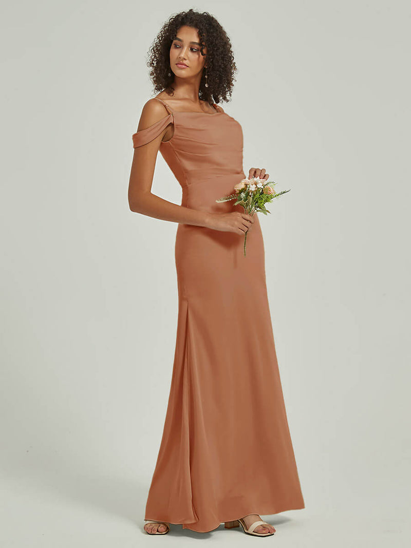 NZ Bridal Sheath Slit Satin bridesmaid dresses R1102 Cora Bronzer c