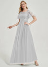 NZ Bridal Silver Grey Sequin Tulle Boat Neck Flowy Prom Dress 00904EP Miyuki a