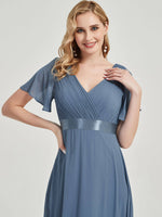 NZ Bridal Slate Blue Maxi Chiffon V Neck bridesmaid dresses 09890ep Mei c