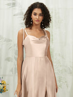 NZ Bridal Spaghetti Straps Maxi Champagne Satin bridesmaid dresses XC30113 Juliet detail1