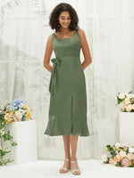 NZ Bridal Tea Length Satin bridesmaid dresses BG30215 Eugenia Olive Green a