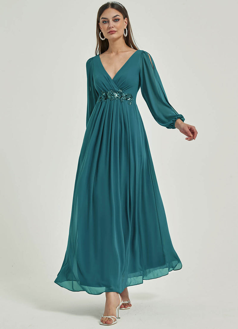 NZ Bridal Teal Chiffon Flowy Maxi bridesmaid dresses 00461ep Liv a