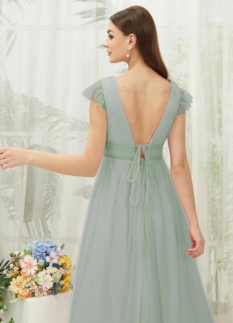 NZ Bridal Tulle Maxi Backless Sage Green  bridesmaid dresses R0410 Collins detail1