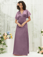 NZ Bridal V Neck Wisteria Satin Slit bridesmaid dresses BG30301 Jesse d