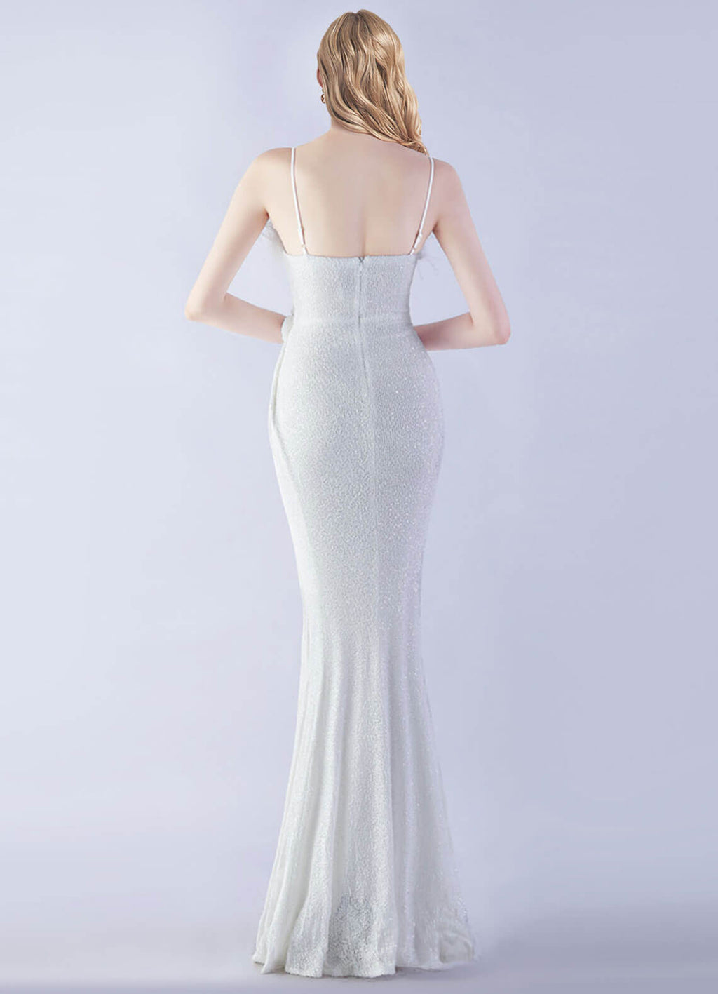 NZ Bridal White Feather Sleeveless Maxi Sequin Prom Dress 31365 Sadie a