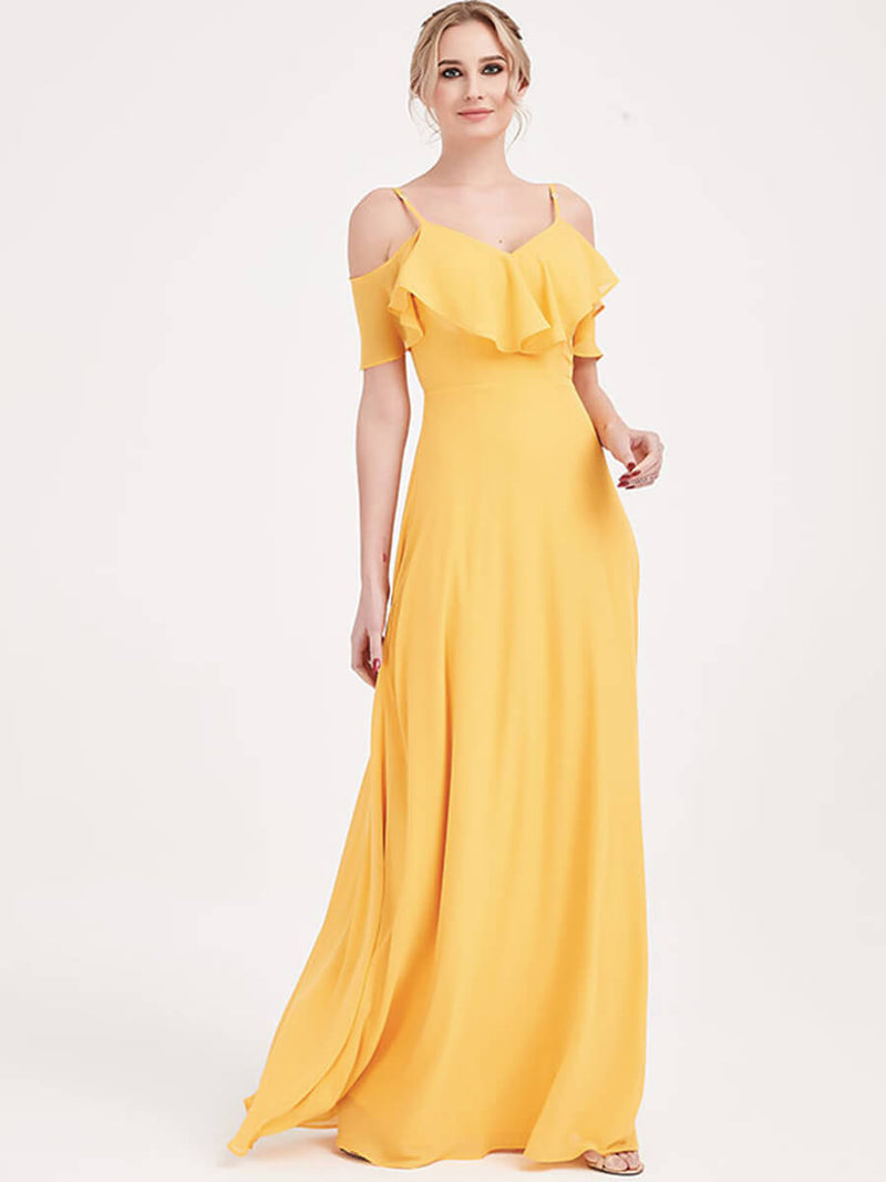Mustard Yellow Cap Sleeve Chiffon Convertible Bridesmaid Dress