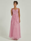 Tulle Lace Sheer V Neck Sleeveless Backless Floor Length Bridesmaid Dress Lana