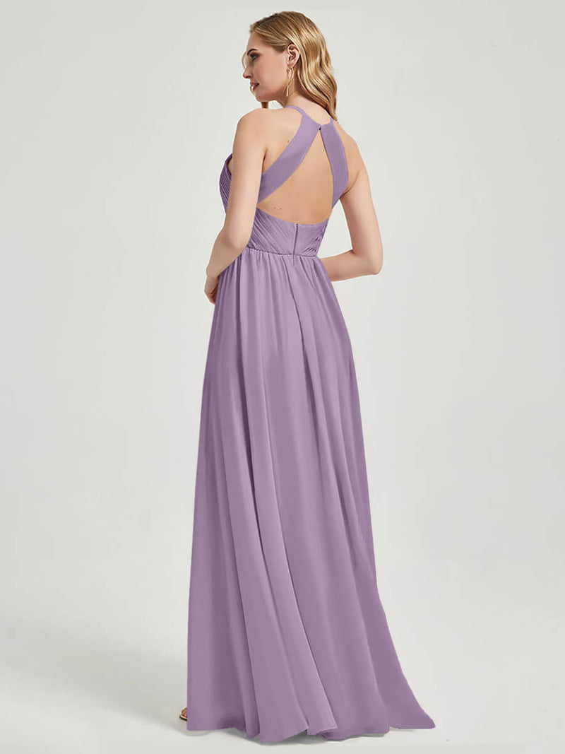  Floor Length Halter Pleated Keyhole Back Chiffon Bridesmaid Dress - Mackenzie