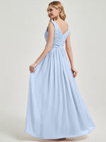 Cornflower Blue V-Neck Sleeveless Empire Maxi Chiffon Bridesmaid Dress