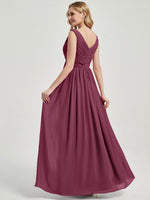 Mulberry V Neckline Empire Pleated Chiffon Bridesmaid Dress - Zoe