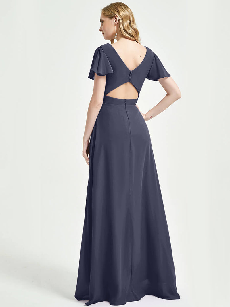 Stormy Ruffle Sleeves Floor-Length Chiffon Empire Bridesmaid Dress