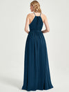 Halter Neck Slit Wrap Ink Blue Chiffon Bridesmaid Dress Floor Length