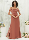 Soft  Satin Cowl Neckline Side Slit Straps Bridesmaid Dress Cora