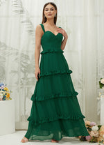 Emerald Green Chiffon Sweetheart Straps Tiered Floor Length Pocket Bridesmaid Dress Sloane for Women From NZ Bridal