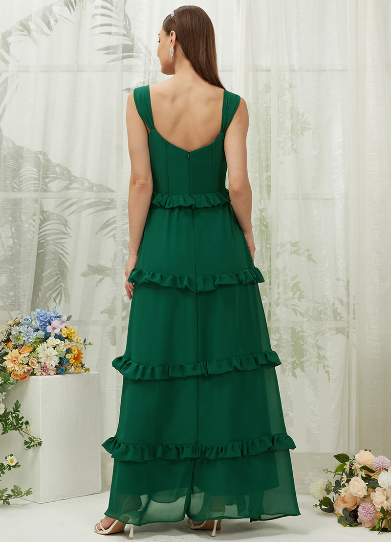 Emerald Green Chiffon Sweetheart Straps Tiered Floor Length Pocket Bridesmaid Dress Sloane for Women From NZ 