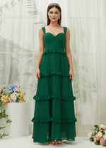 Emerald Green Chiffon Sweetheart Straps Tiered Floor Length Pocket Bridesmaid Dress Sloane  From NZ Bridal