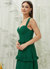 Emerald Green Chiffon Sweetheart Straps Tiered Maxi Bridesmaid Dresses