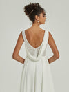 Diamond White Crepe Sheer V-Neck Sleeveless A-Line Backless Cowl Floor Length Wedding Dress-Isla