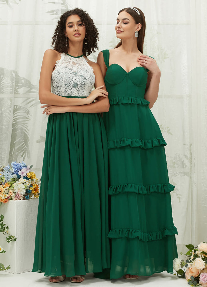 Emerald Green Lace Chiffon Slit Bridesmaid Dress Heidi and Sloane
