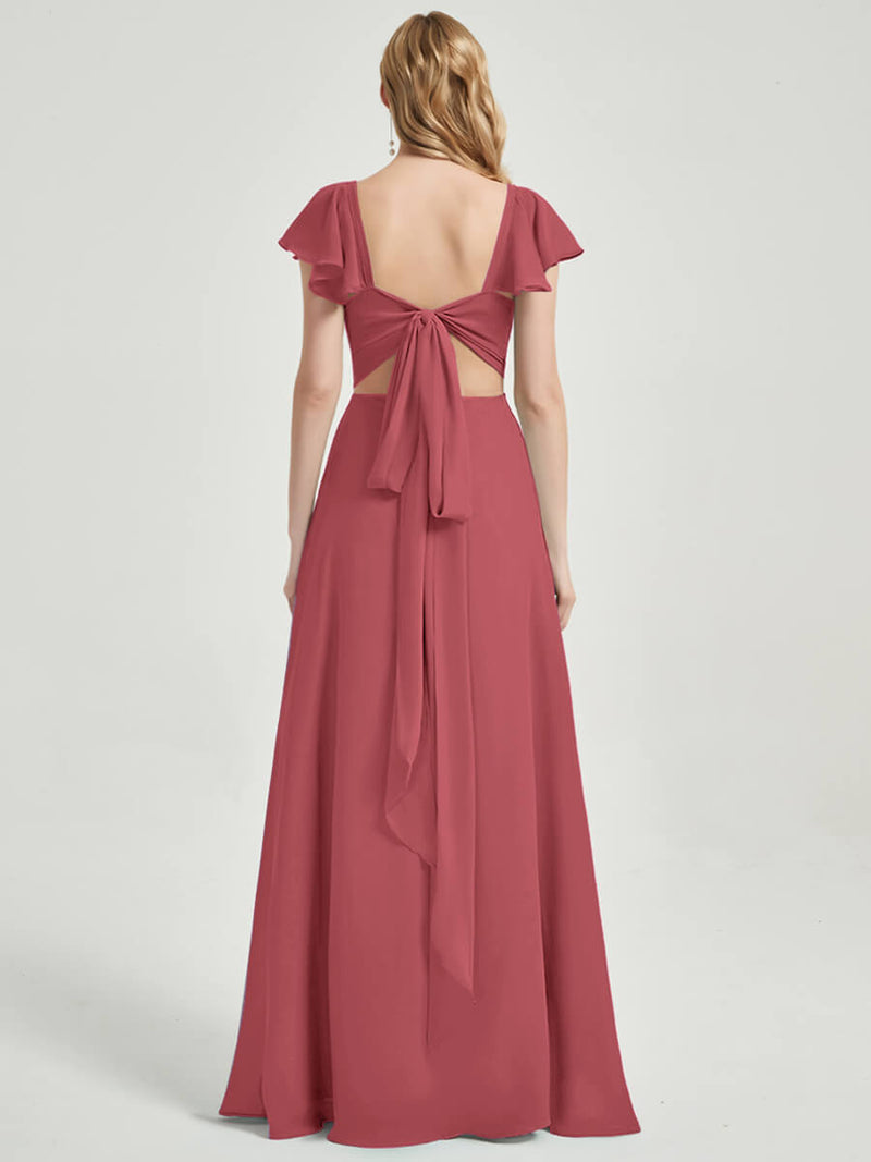 Desert Rose Rushed V Cut Split Bridesmaid Dress Ella