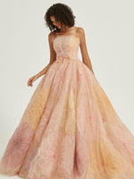 Lily Luxury Strapless A-Line Tulle Fairy Chapel Train Prom Ball Gown