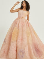 Luxury Strapless A-Line Tulle Fairy Style Chapel Train Prom Ball Gown Lily