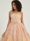 A-Line Luxury Strapless  Tulle Fairy Chapel Train Prom Ball Gown Lily