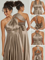 Taupe Convertible Satin bridesmaid dresses NZ Bridal JS30218 Winnie g1