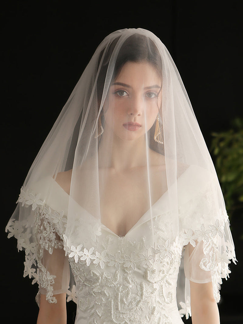 Flowers Tulle Wedding Bridal Veil Midi Length V651xmj