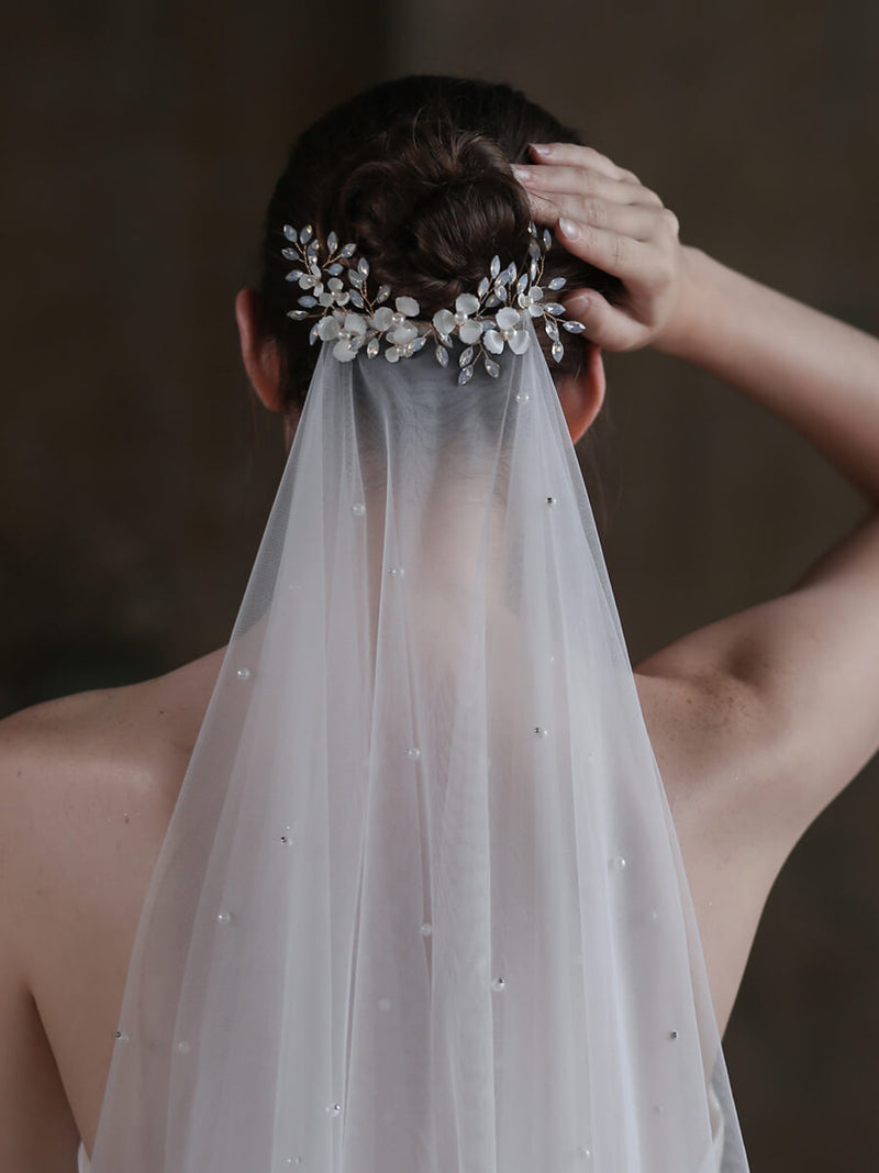 Delicate Pearls Tulle Wedding Bridal Head PieceLong Veil V840xmj