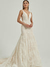 White Sheer V-Neck Sleeveless Tulle Lace Open Back Gown Dress with Train Amora
