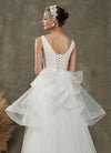 Convertible Elegant Diamond White V Neck Sleeveless Wedding Dress with Detachable Train-Remi