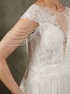 Elegant Diamond White Illusion Lace Tulle Cap Sleeve Mermaid Wedding Dress with Elegant TrainBellisima