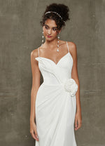 Diamond White  Double Flower High Low Asymmetrical Wedding Dress with Train Violet