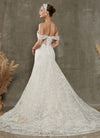 Convertible Sparkling Off Shoulder Strapless Sleeveless Diamond White Mermaid Dress with Cathedral Train Eden