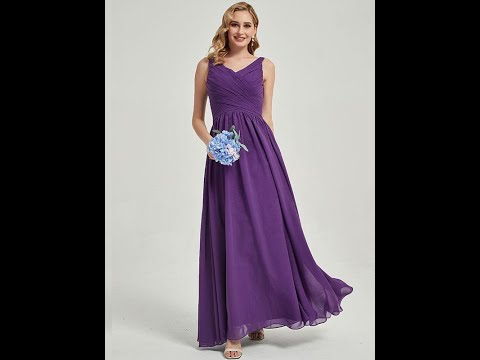 Royal Purple Wide Straps Sleeveless V-Neck Pleated Bridesmaid Dress