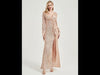 Champagne Gold Sequin Long Sleeves Maxi Mermaid Evening Dress With Slit