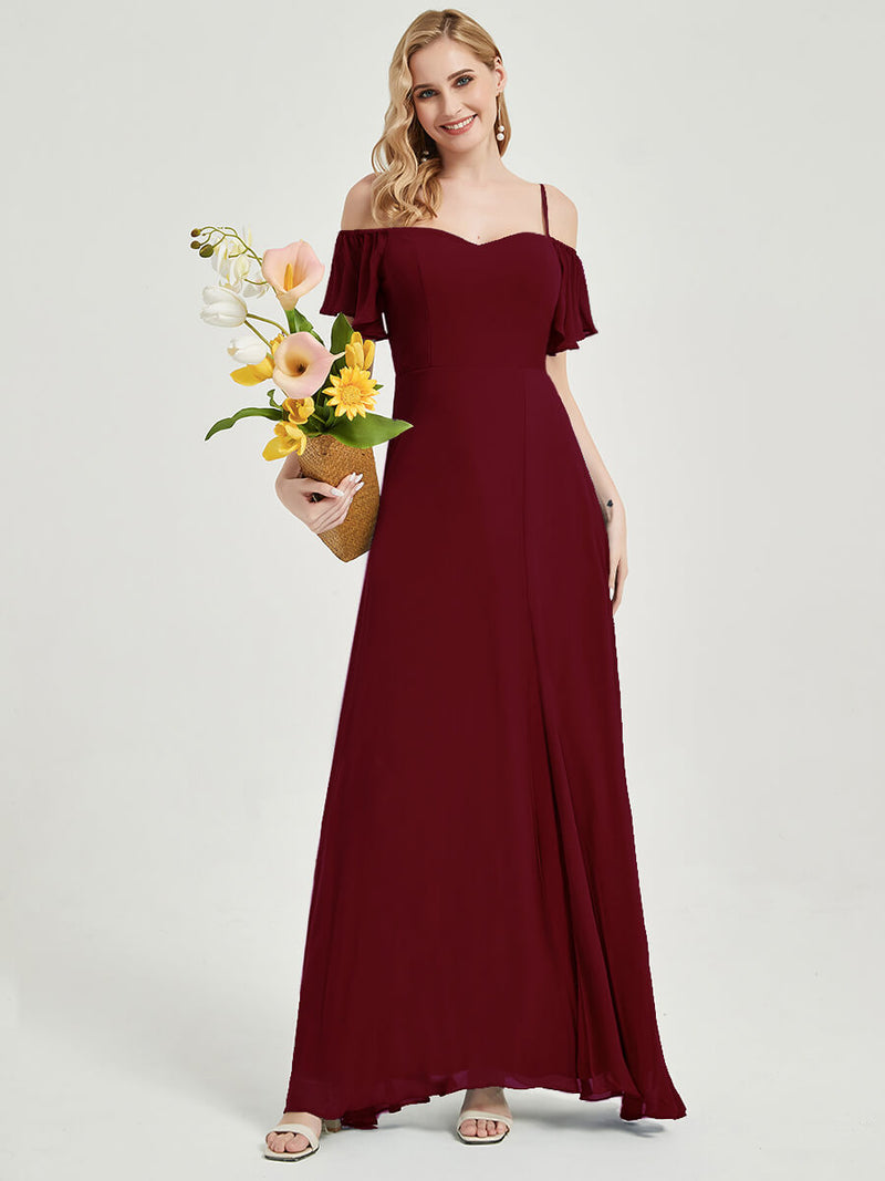 Burgundy Plus Size Split Bridesmaid Dress-Sue