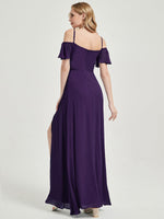 Dark Purple Deep V Neckline Split Bridesmaid Dress-Sue