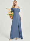 Slate Blue Plus Size Split Bridesmaid Dress-Sue