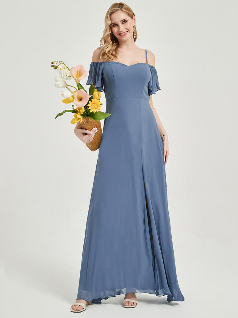 Slate Blue Plus Size Split Bridesmaid Dress-Sue