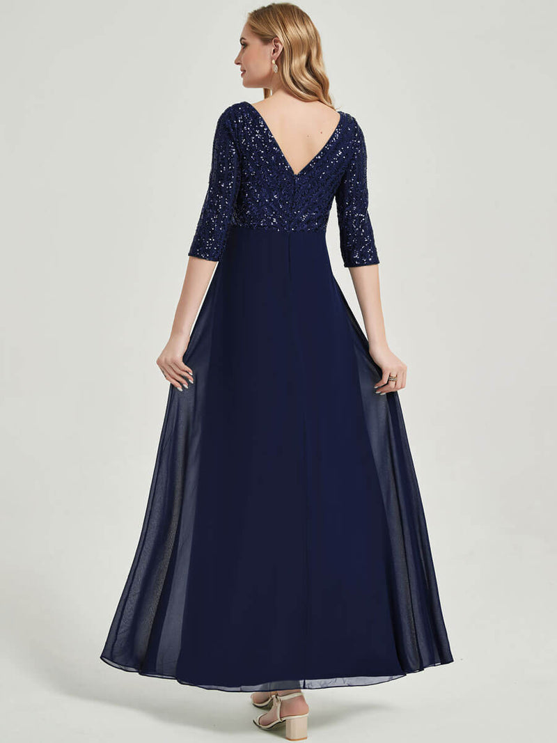 Sequined gown with sleeves Formal Dress-Lowa
