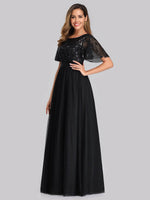 Sequined Gown With Sheer Sleeves Sequins Formal Dress