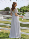 Silver Grey Sheer Sleeve A-Line Floor Length Sequin Formal Dress For Brides