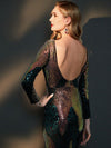 Green Gold Backless Sexy Sequins Mermaid Evening Dress