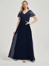 Navy Blue Chiffon Sequined Evening Dress-Pamela